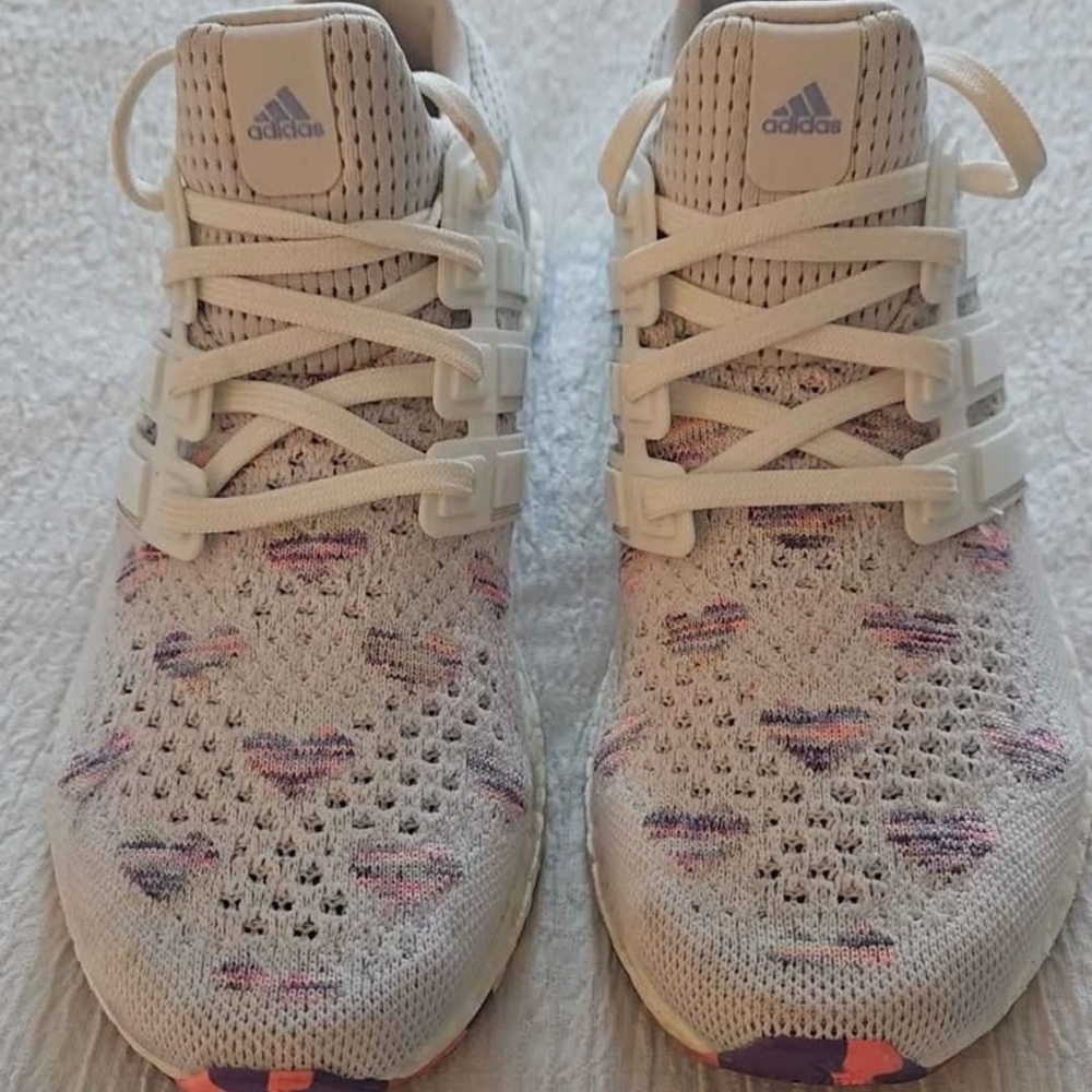 Adidas Cream and Purple Sneakers with Knit Upper